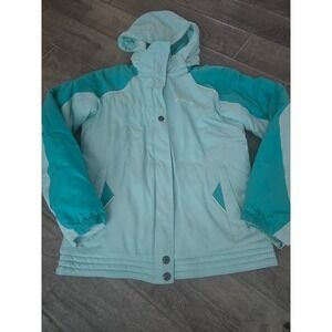 Columbia Youth 18/20 Teal Aqua Blue Removable Hood Winter Ski Jacket Sherpa Line
